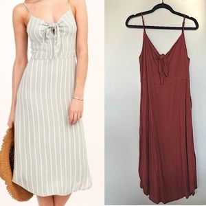 Olivaceous terracotta keyhole bow front gauzy midi strappy sundress L